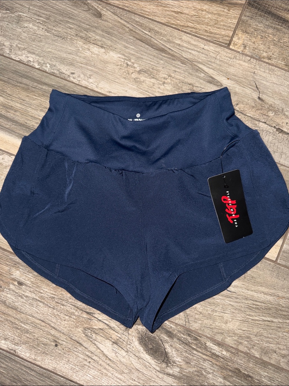 High-Waist Navy Athletic Shorts with Wide Supportive Waistband